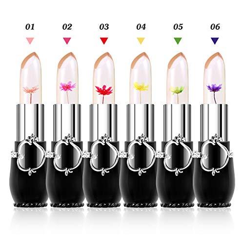 Aooba 6Pcs Flower Jelly Lipsticks Set Lip Gloss Moisturizer Temperature Color Change Flowers Long Lasting Lipsticks for Women Girls