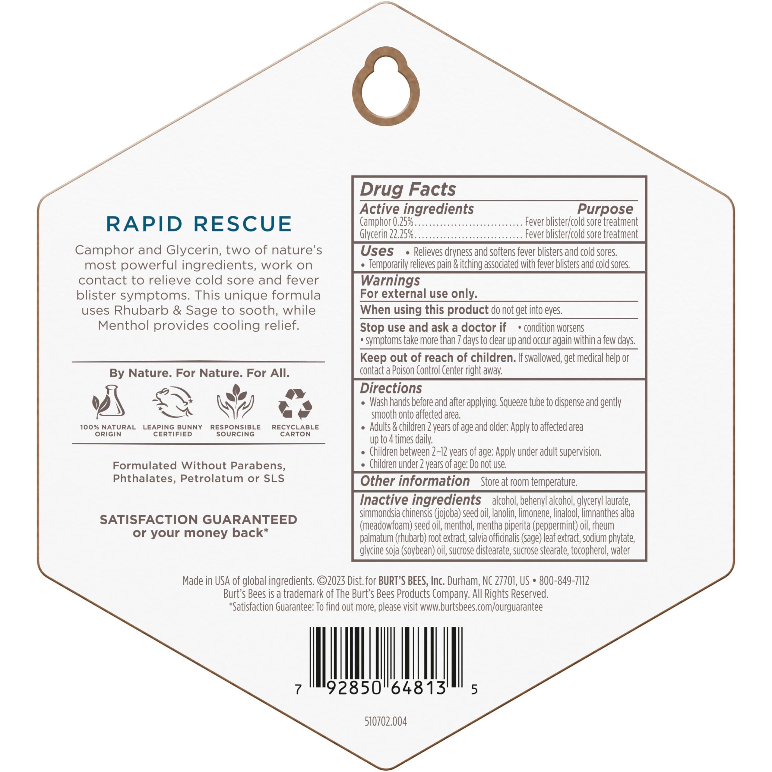 Burt's Bees Burt's Bees Cold Sore Treatment with Rhubarb and Sage Complex, 0.07 Ounce (Pack May Vary)