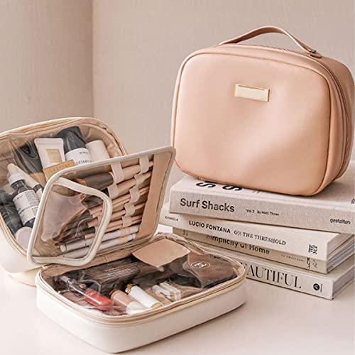 cirea cirea Square Box Cosmetic Bag With Large Capacity, Double Layer Cosmetic Storage Bag, Portable And Waterproof Travel Storage Bag (White)