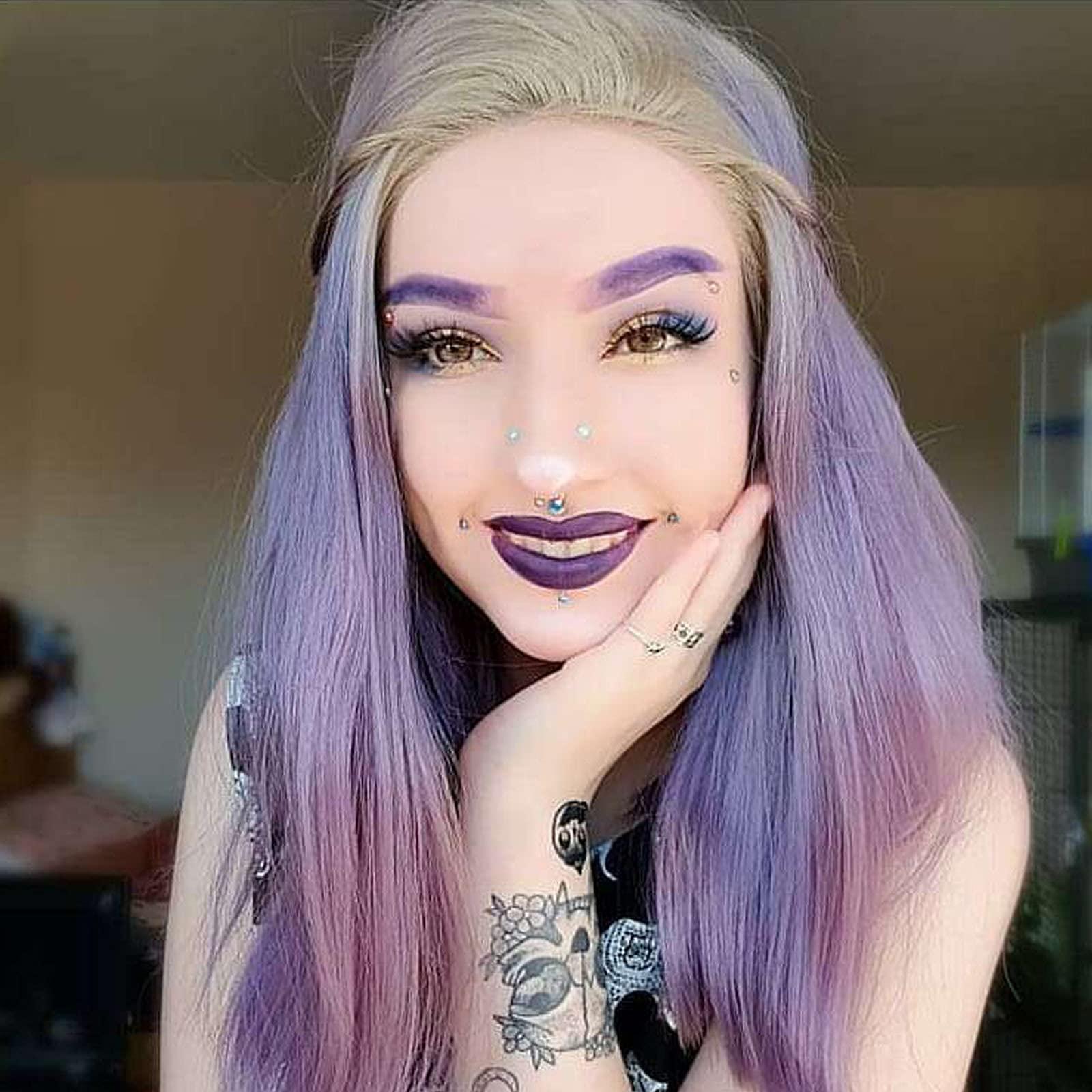 karissa Hair Purple Blonde Short Bob Wigs for Women Ombre Lilac lace front Wig Straight Glueless Blonde Ash Lavender Synthetic Hair Short Wigs Pre Plucked Natural Hairline Cosplay Drag Queen Daily Party Wig 14\"