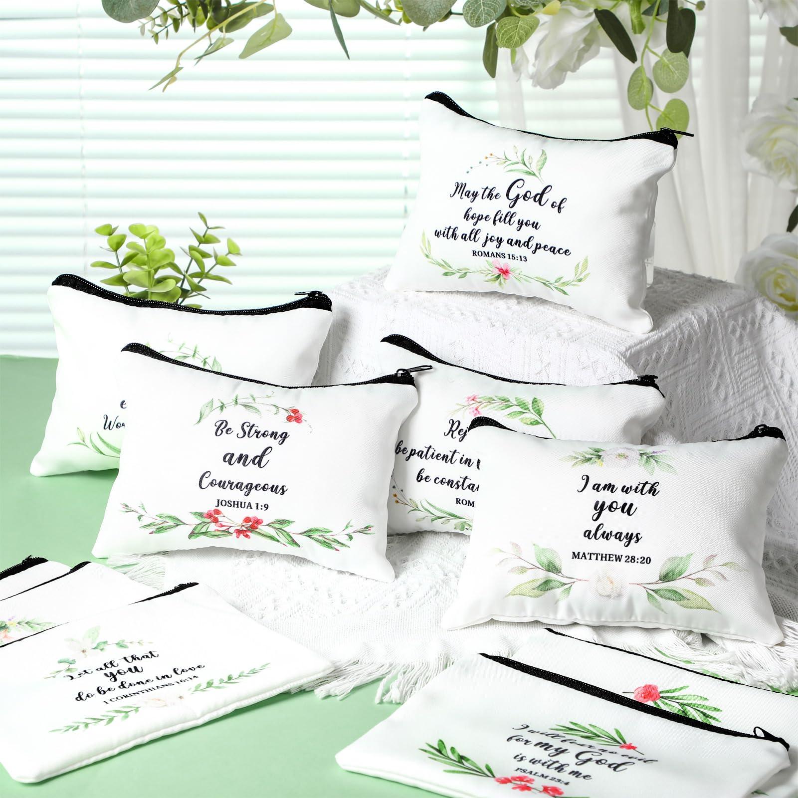 Hillban Hillban 10 Pcs Christian Cosmetic Bag for Women International Women\'s Day Pouch Bible Verse Canvas Makeup Bag Mother\'s Day Inspirational Employee Appreciation Gifts(Spring,White)