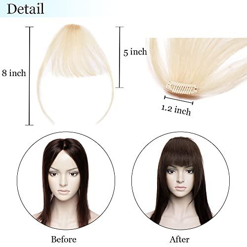 Hairro Hairro Clip In Bangs Human Hair Extensions Real Clip On Front Fringe Hairpieces Air Side Bangs With Temple Thin Wispy Curtain Bangs Hair Clip Top Hairpiece For Women 5g #60 Platinum Blonde
