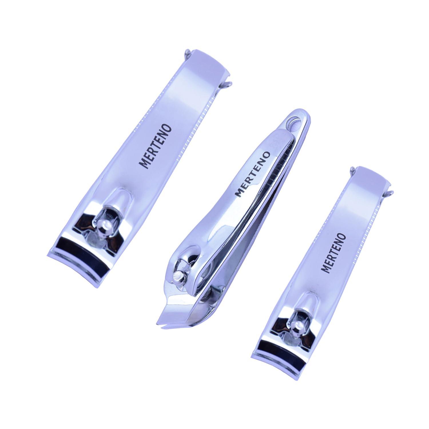 MERTENO Professional Nail Clippers Set 3 Pack Premium Sharp Stainless Steel Fingernail & Toenail Clippers with Sturdy Travel Tin Case, Professional Manicure Kit Fingernail Tools for Nail Care (Silver)