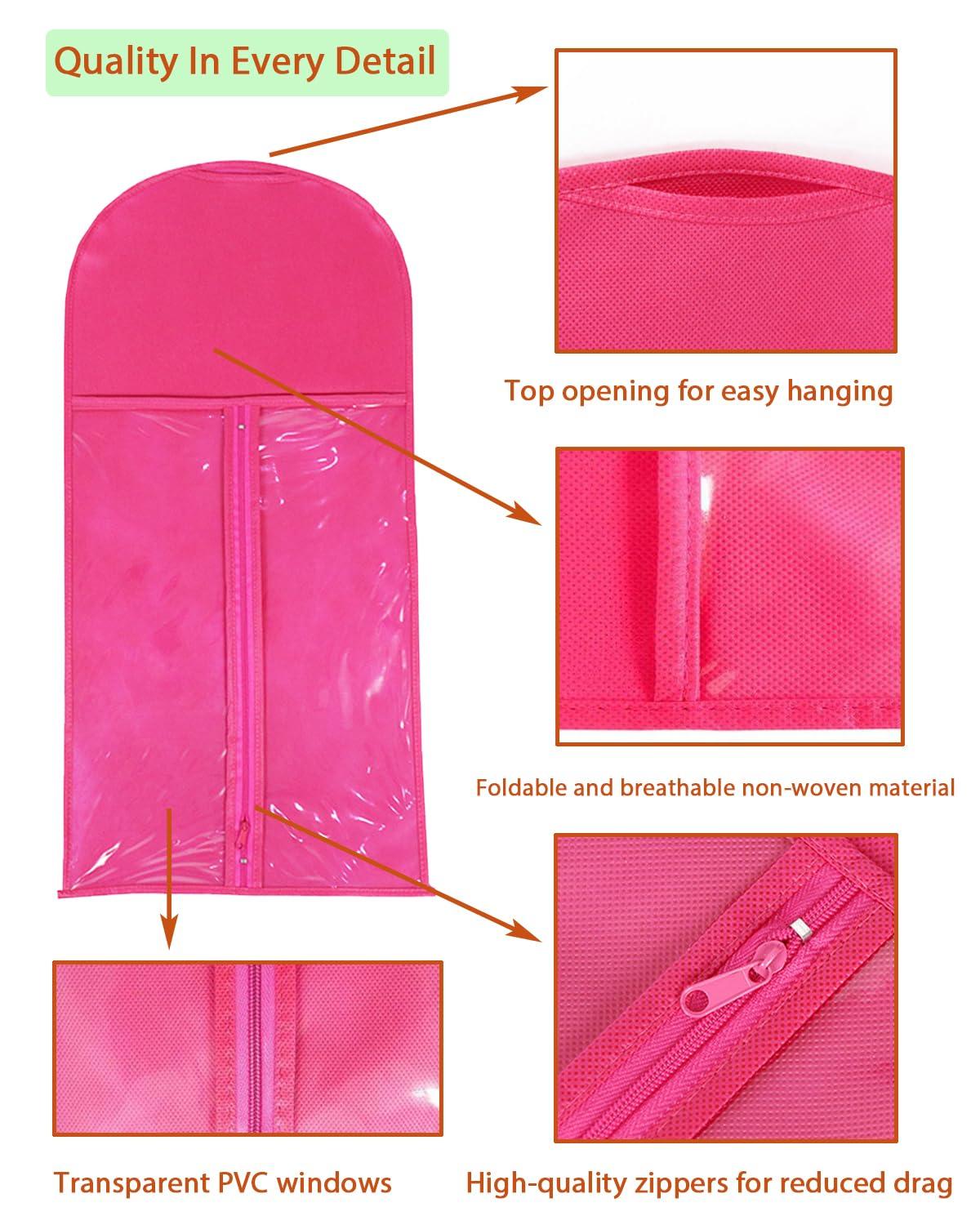 Whtawtaw 3 Pcs Hair Wig Extension Storage Bag, Hair Extensions Holder with Hanger, 11.4 * 23.6 inches, Portable Wig Bags Storage with Transparent Zipper Closure (Rose)