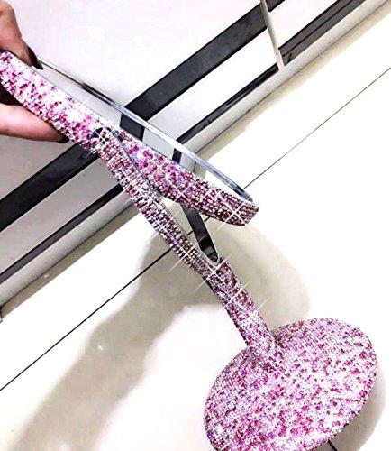 Bestbling Bestbling Bling Rhinestone Portable Magnified Double Sided Swivel Makeup Vanity Mirror, 360°Rotate Makeup Mirror Round Shaped Two-Sided Makeup Mirror (Pink)