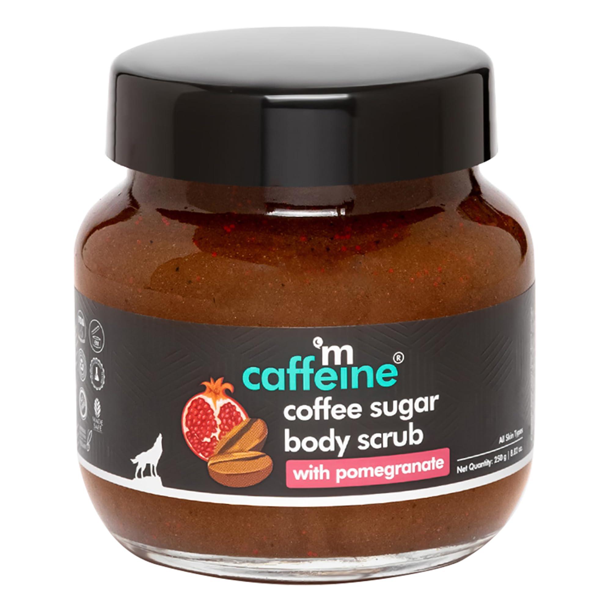 mCaffeine mCaffeine Coffee Sugar Body Scrub with Pomegranate - Body Wash Reduces Scars - Nourishing Blend of Coffee and Brown Sugar - All Skin Types - 8.82 oz