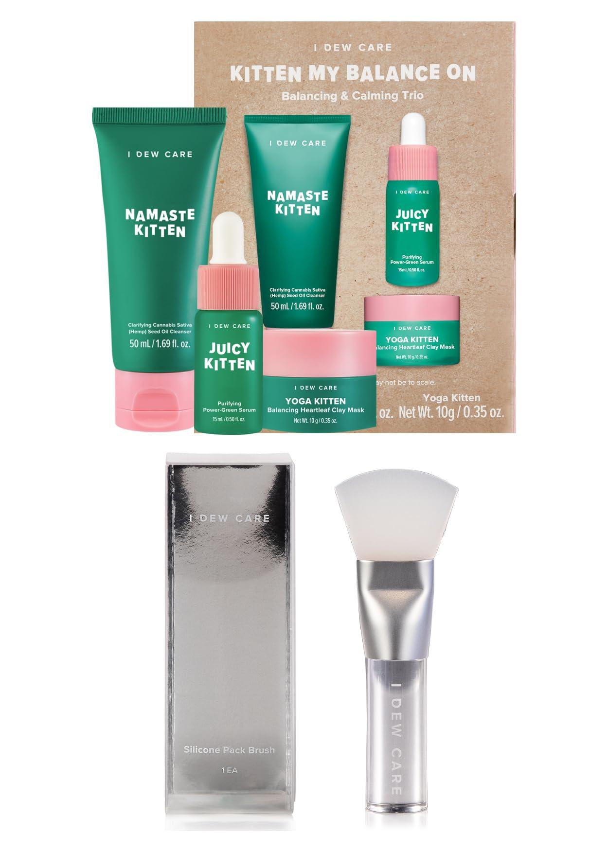I DEW CARE I Dew Care Skincare Set - Kitten My Balance On + Soft Silicone Face Mask Brush Bundle