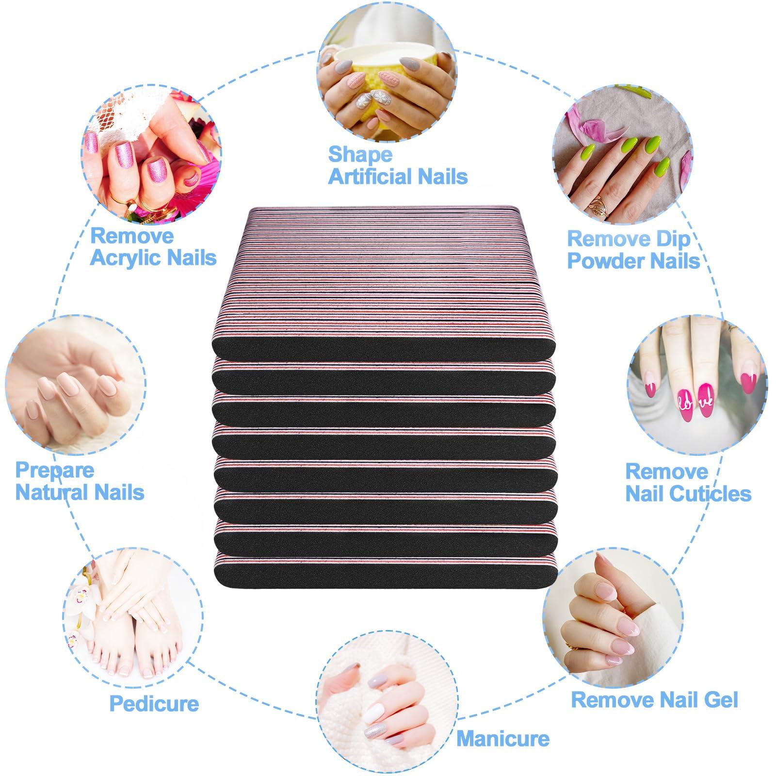 AhaTopia Nail Files Bulk (200 Pack), Professional Emery Board 100/180 Grit Nail File Double Sided Emory for Natural and Acrylic Nails Fingernail Files for Gel Nail Reusable Manicure Disposable Pedicure Black