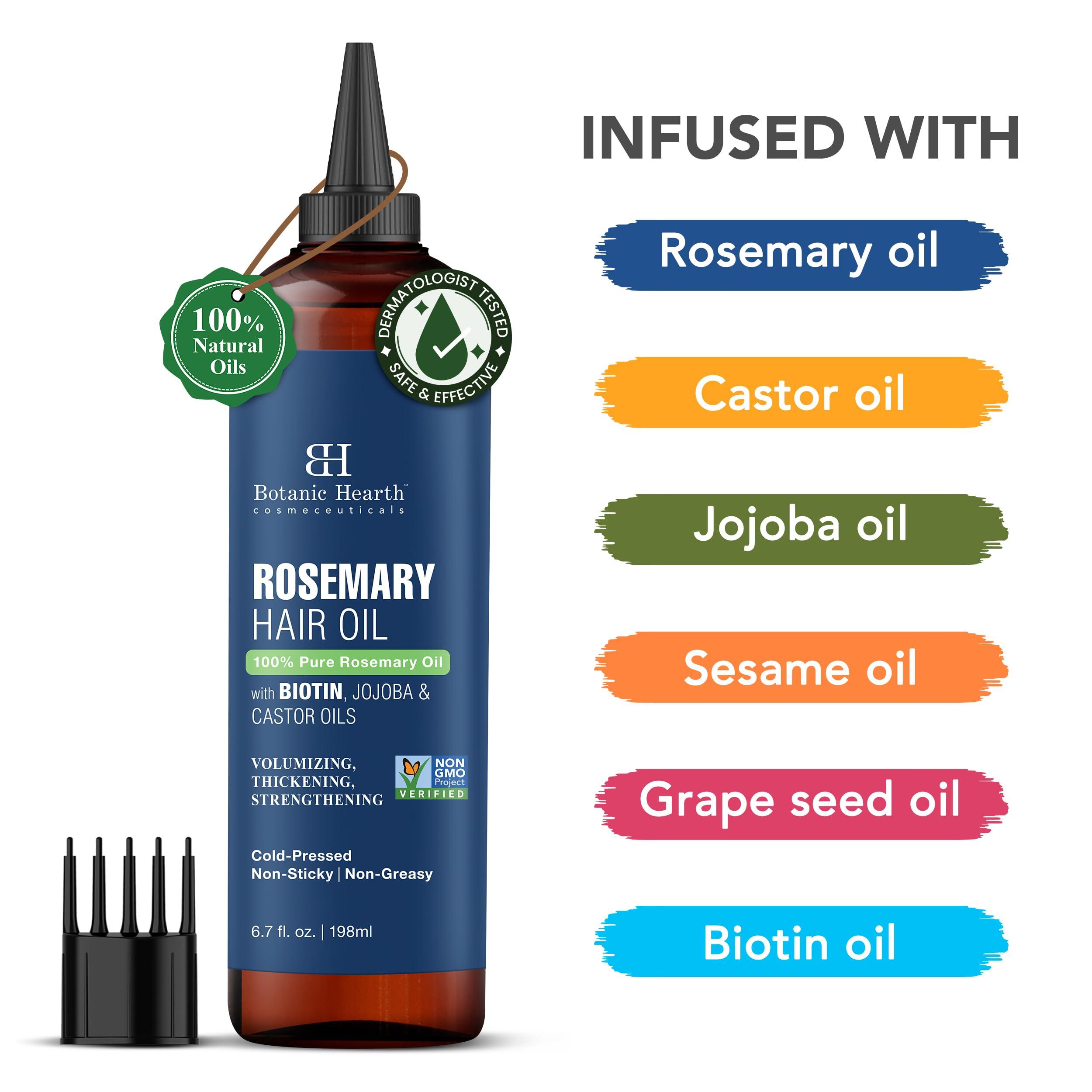 Botanic Hearth Botanic Hearth 100% Pure Rosemary Oil For Hair Growth (6.7 fl oz) Infused With Biotin, Jojoba & castor Oil | Hair strengthening Treatment | Nourishing & Volumizing | Non GMO Verified