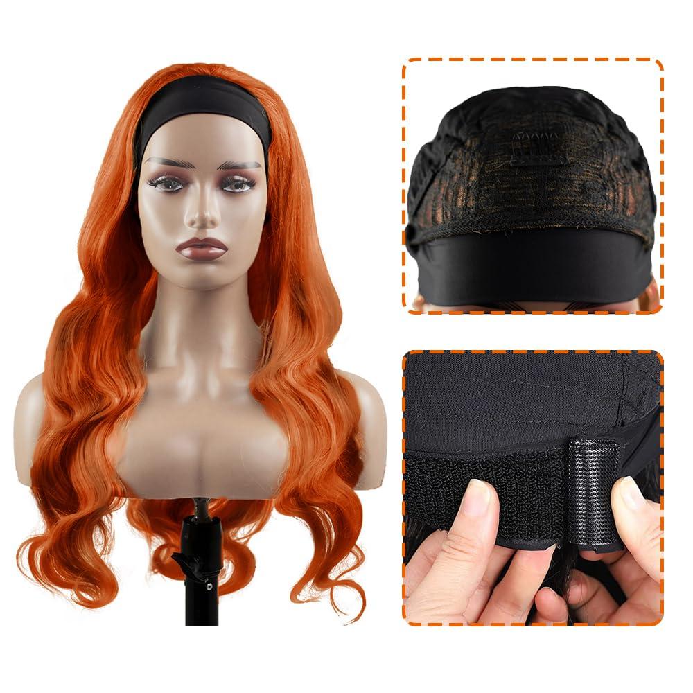 MavKuvx 26 Inch #350 Orange Headband Wig Human Hair 150% Density Machine Made Headband Wig Body Wave Ginger Headband Wig Human Hair Glueless None Lace Wig For Black Women Brazilian Virgin Hair
