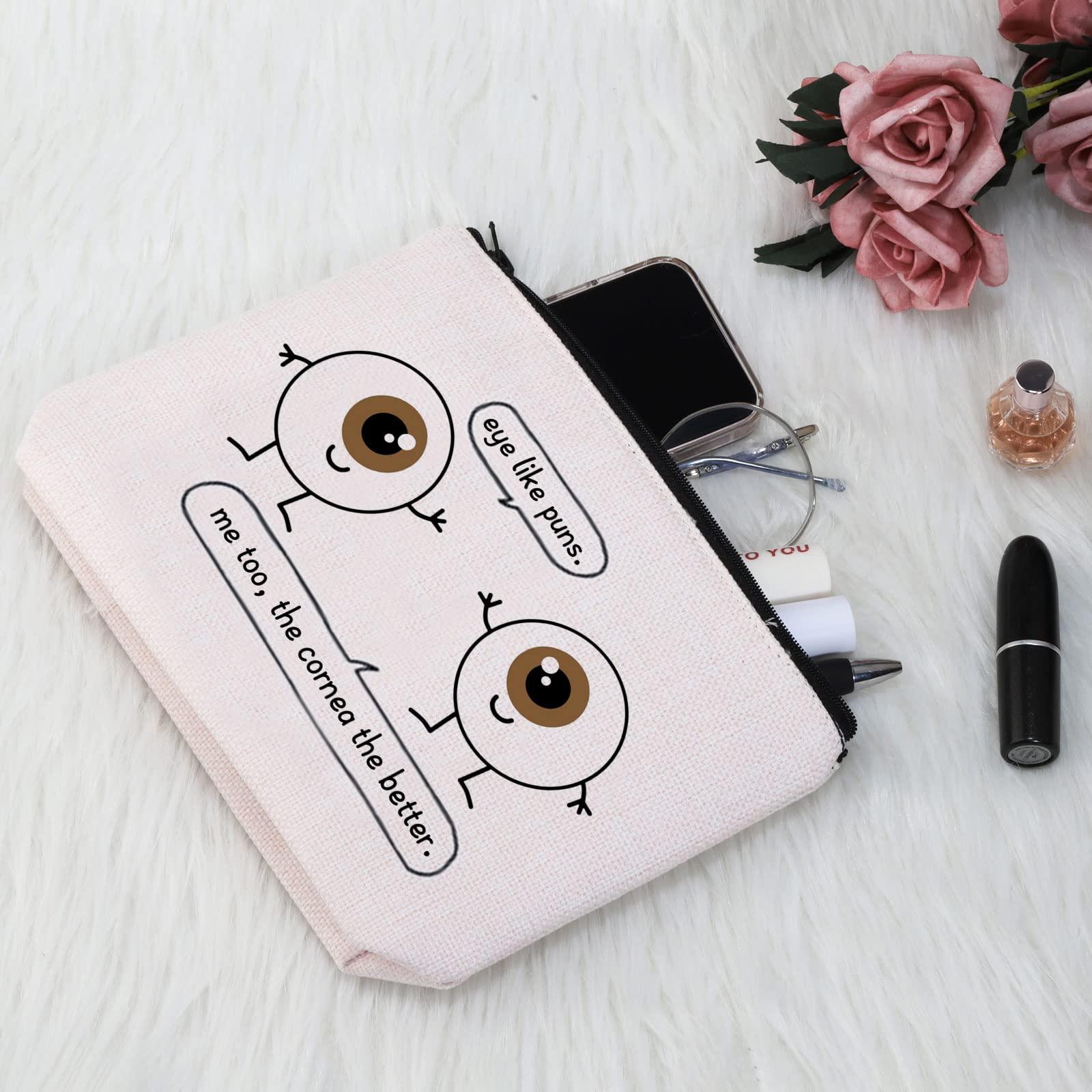 G2TUP G2TUP Eye Doctor Gift Eye Like Puns Makeup Bag Optometrist Ophthalmologist Cosmetic Bag Optician Gift Optometry Zipper Travel Bag (Eye Like Puns White Bag)
