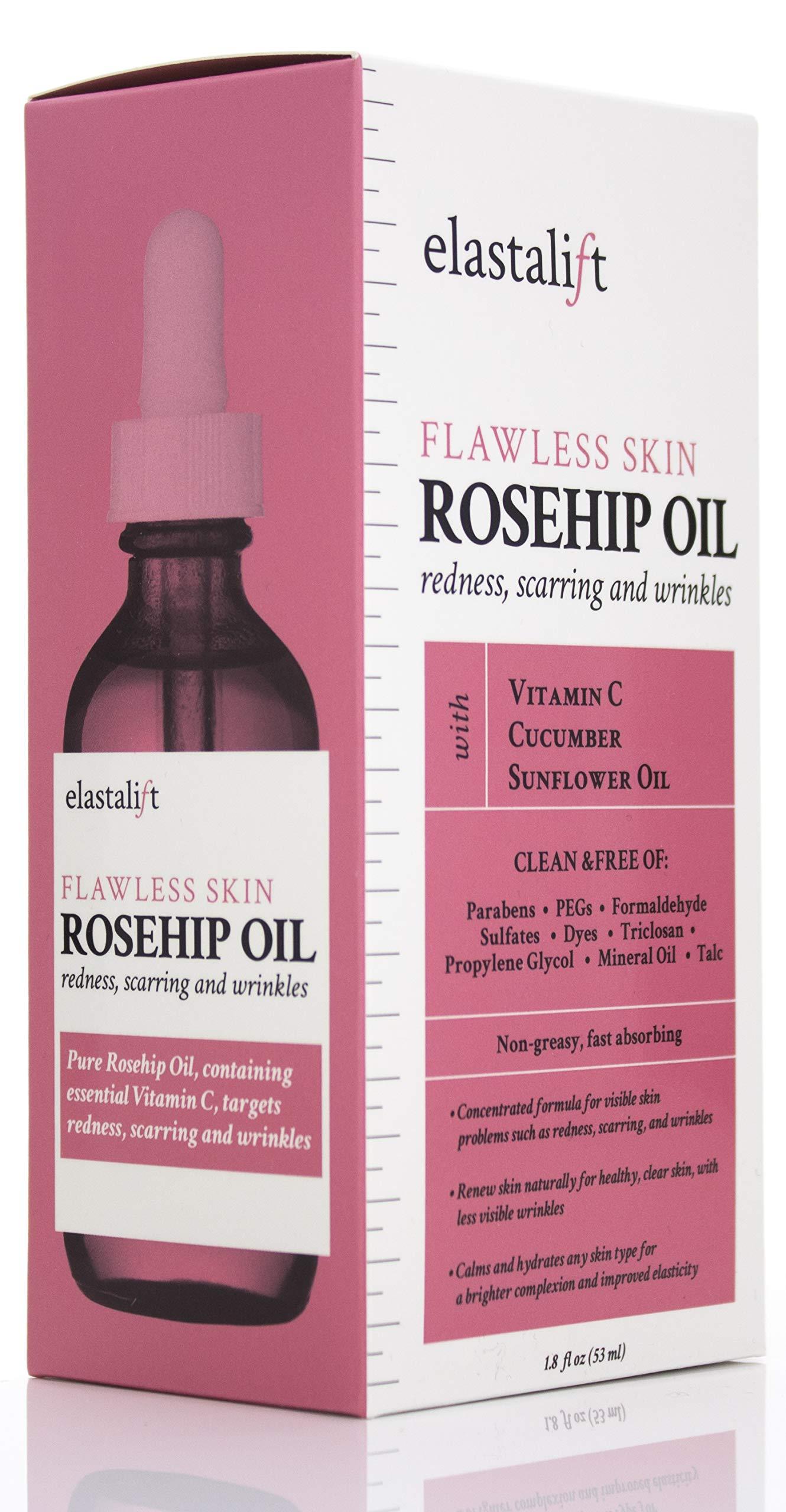 Elastalift Elastalift Rosehip Oil for face with Vitamin C and Cucumber. Pure Rosehip face oil helps with Wrinkles, Scarring, and Redness for a brighter skin complexion. 1.8 Fl Oz