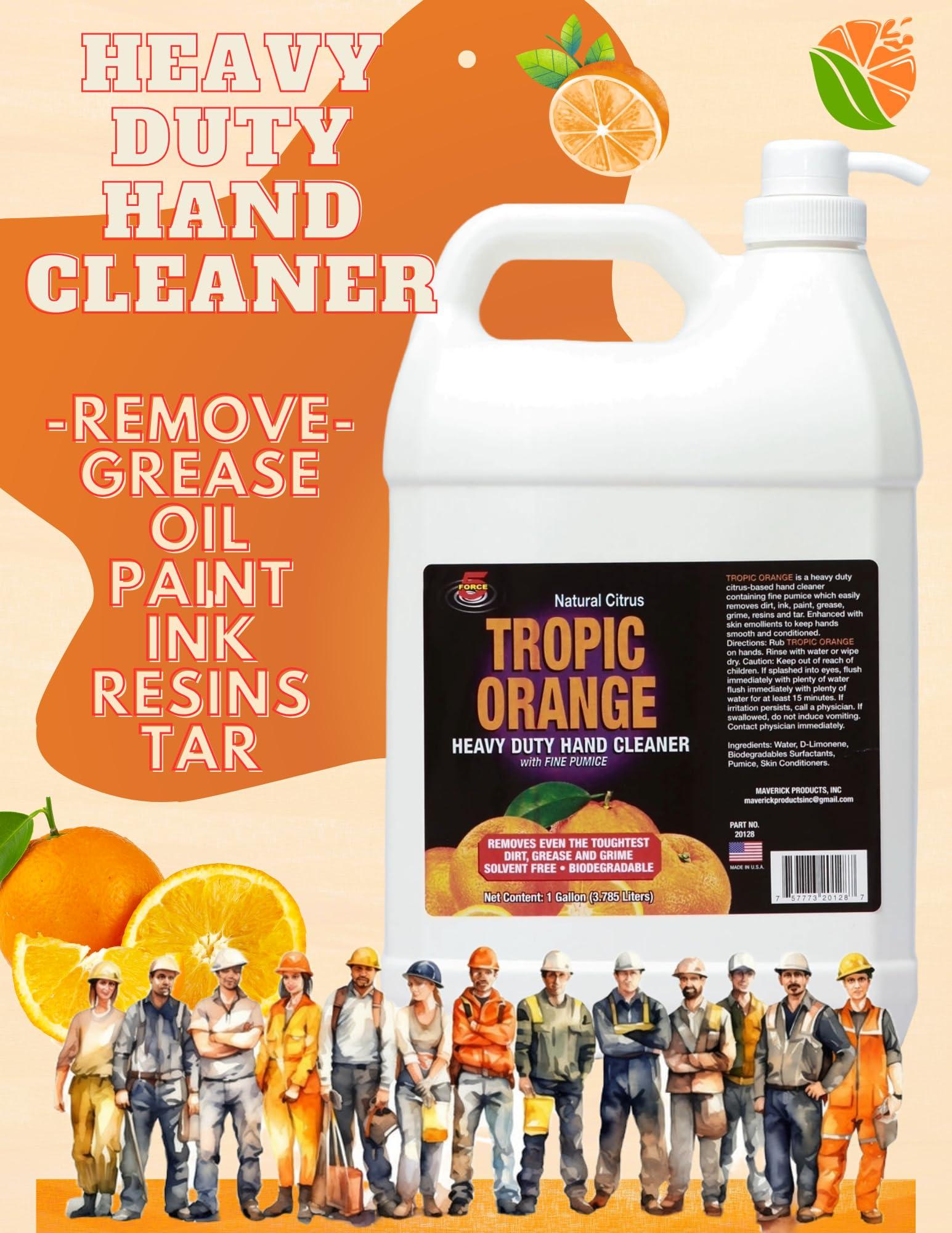 Force 5 Force 5 - Tropic Orange Hand Cleaner for Mechanics  Heavy-Duty Mechanic Soap, Liquid Hand Soap with Natural Pumice & Citrus to Remove Tough Grease, Oil & Dirt  Moisturizing (4 Pack)
