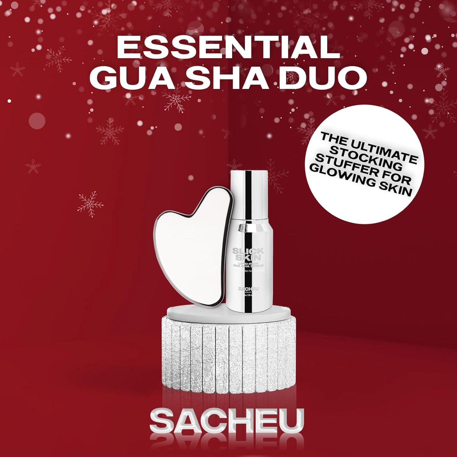 Sacheu SACHEU Gua Sha Starter Kit with Slick Skin Oil - Stainless Steel Gua with Gua Sha Oil, Facial Oil Squalane Facial Tools, Face Oil for Gua Sha Massage, Gua Sha Stainless Steel