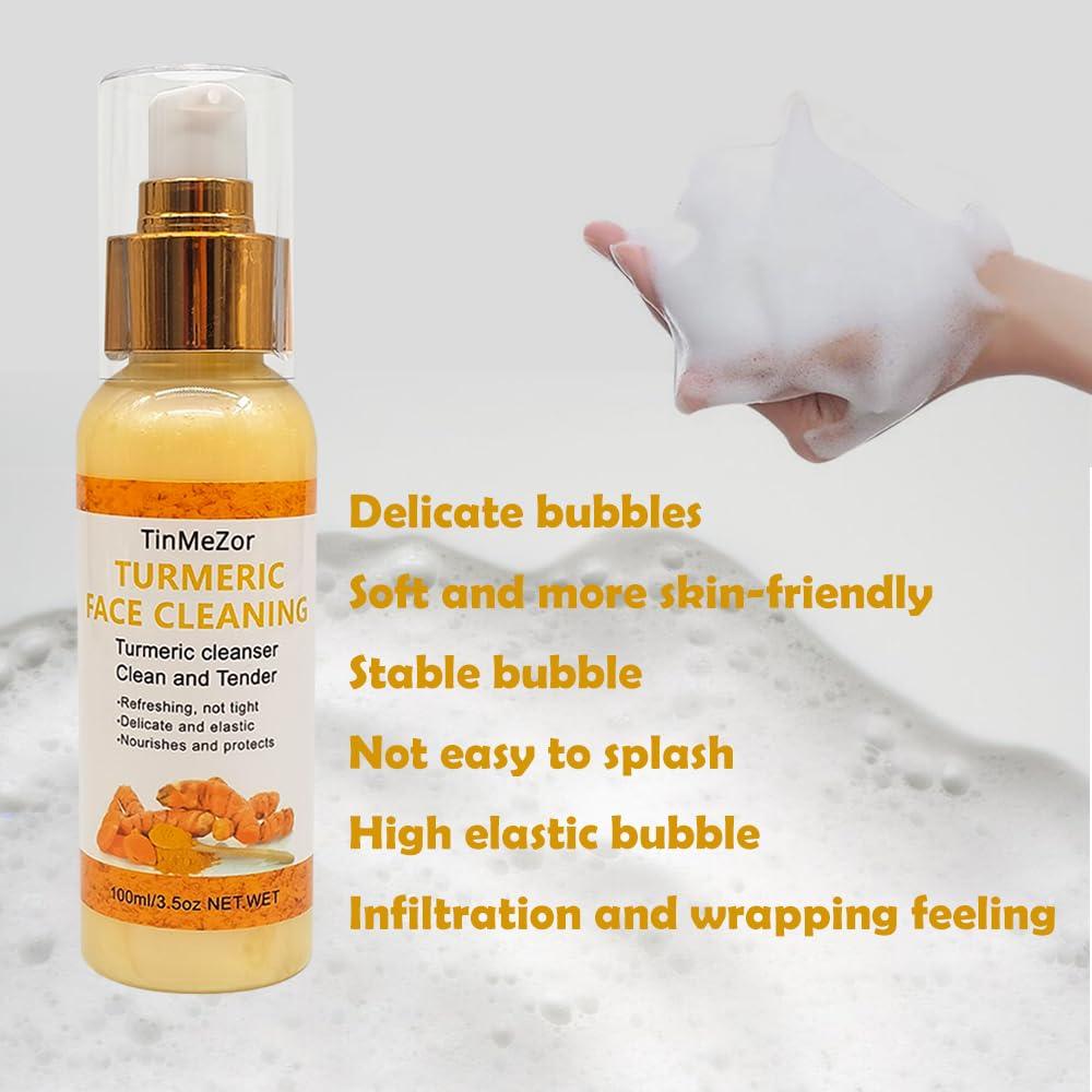 TinMeZor Turmeric Foaming Face Cleanser,Turmeric Cleanser for Face,Tumeric Face Wash,2 PCS Turmeric Facial Cleanser
