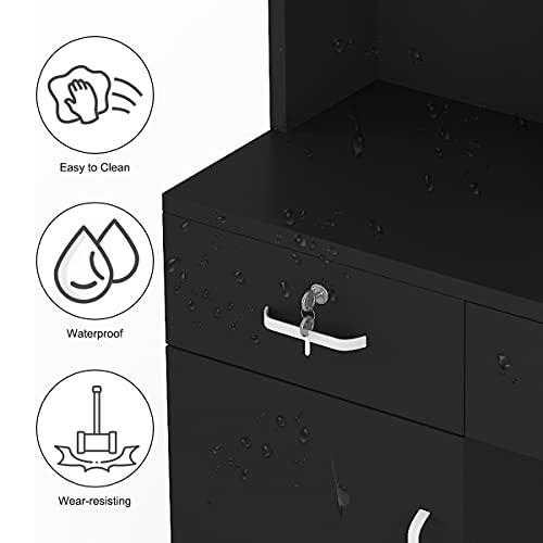 Paddie Paddie Barber Salon Station Wall Mount Hair Styling Salon Equipment Set Beauty Spa Furniture Set, Lockable Left Shelf, Mirror not Included(Black)