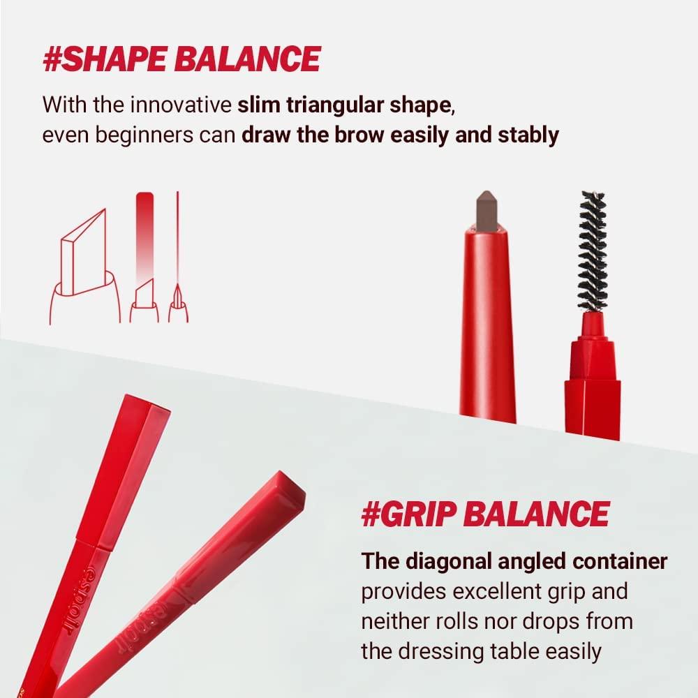 Espoir Espoir The Brow Balance Pencil Combo #2 Cool Gray (Mini Clear Eyebrow Mascara Included) | EyeBrow Pencil for Natural and Easy Draw without Clumping | Detailed and Rich Eyebrow Texture | Korean Makeup