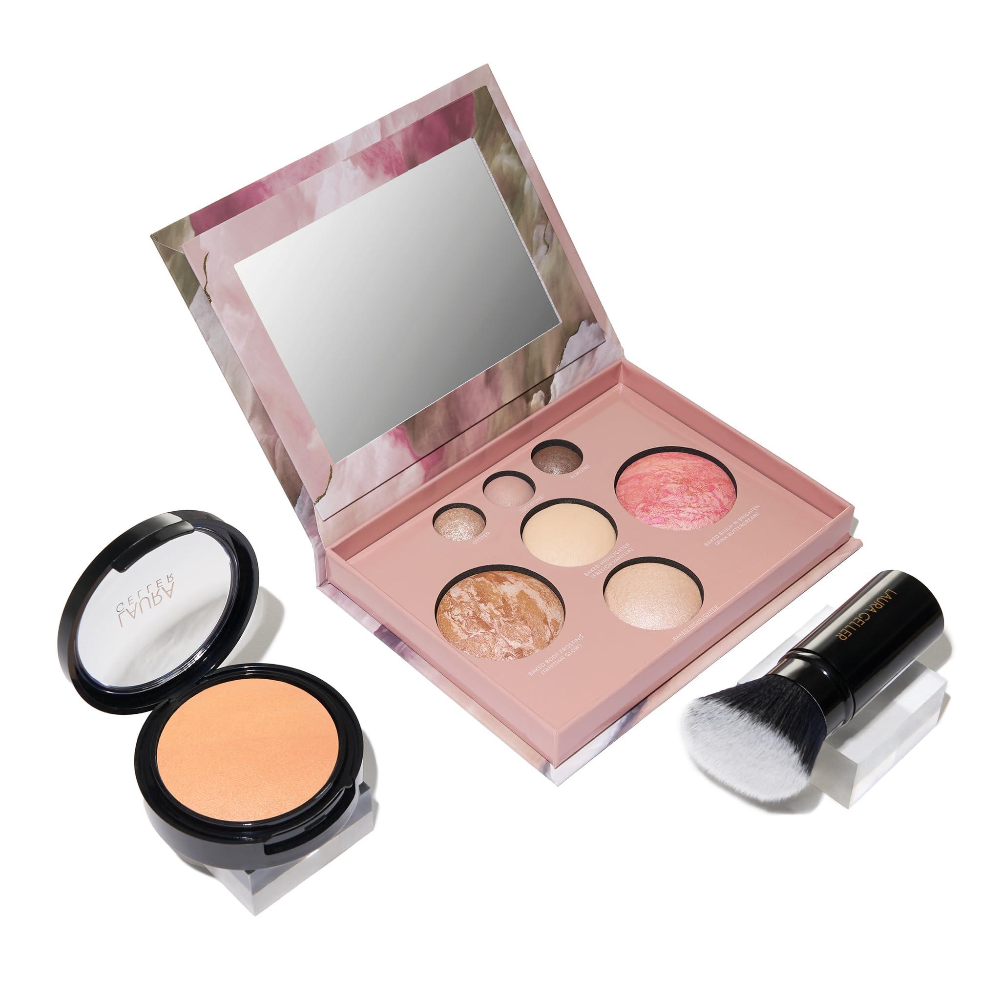 LAURA GELLER NEW YORK LAURA GELLER NEW YORK Baked Starter Kit - Full Coverage: Double Take Powder Foundation, Medium and Best of the Best Face Palette and Retractable Angled Kabuki Brush