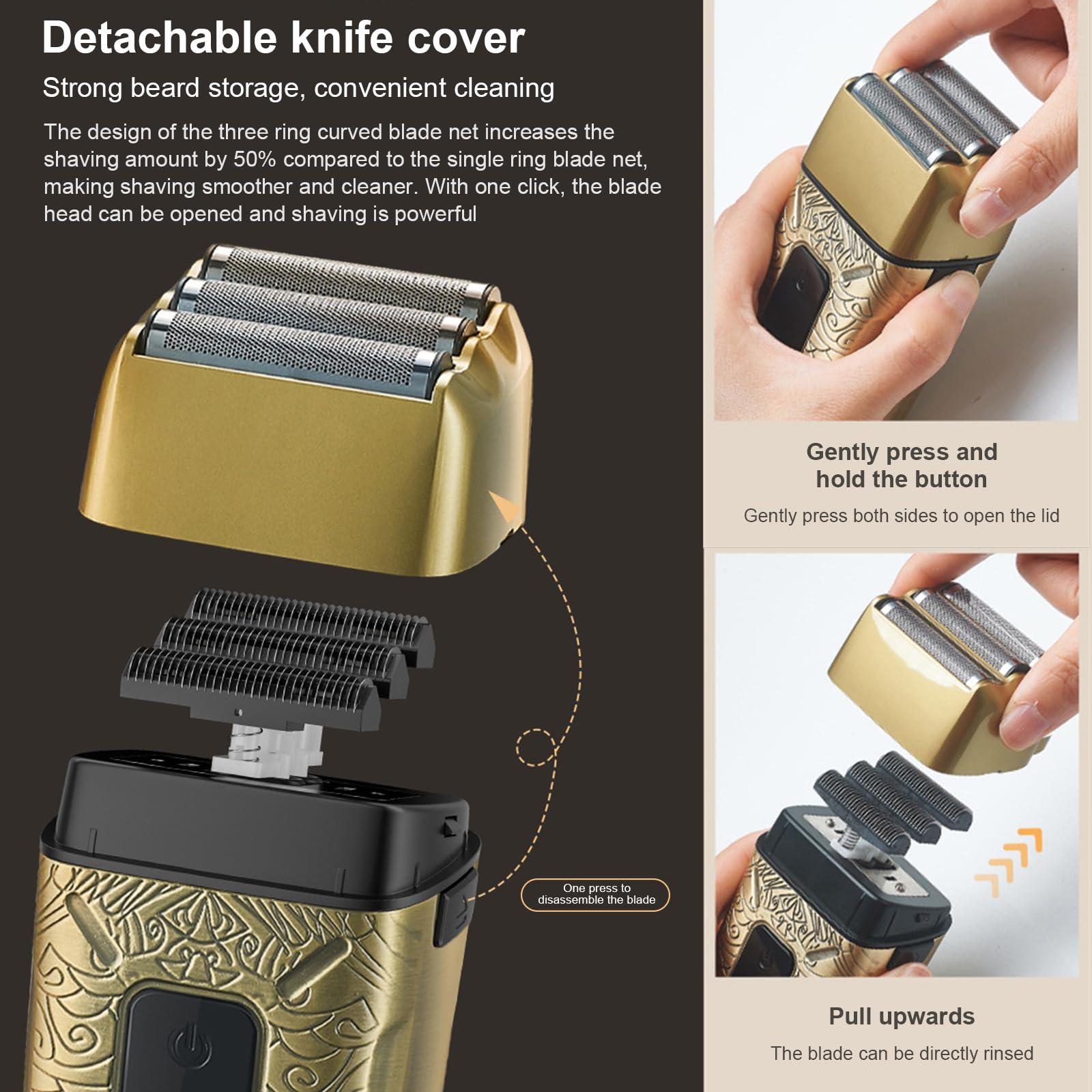 ZJchao Electric Beard Trimmer 3 Heads Shaving for Bald Head Rechargeable Digital Display