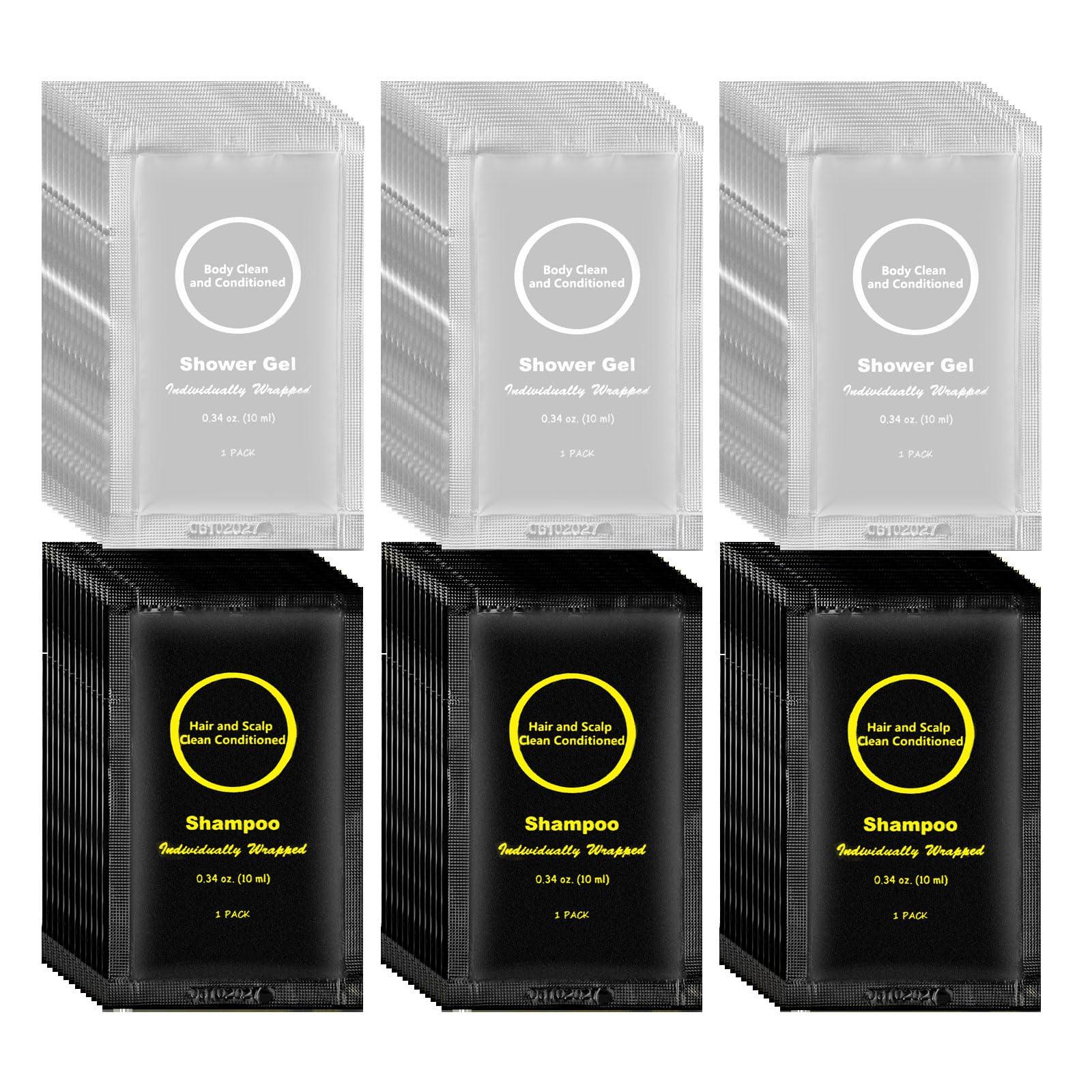 RSQAZQ Travel Size Shampoo and Body Wash Bulk, Individually Wrapped Hotel Mini Shower Gel and Small Men Women Cleansing Toiletries Amenities for Hotel Guests/ Vacation/ Homeless 0.34 oz (60 Pack)