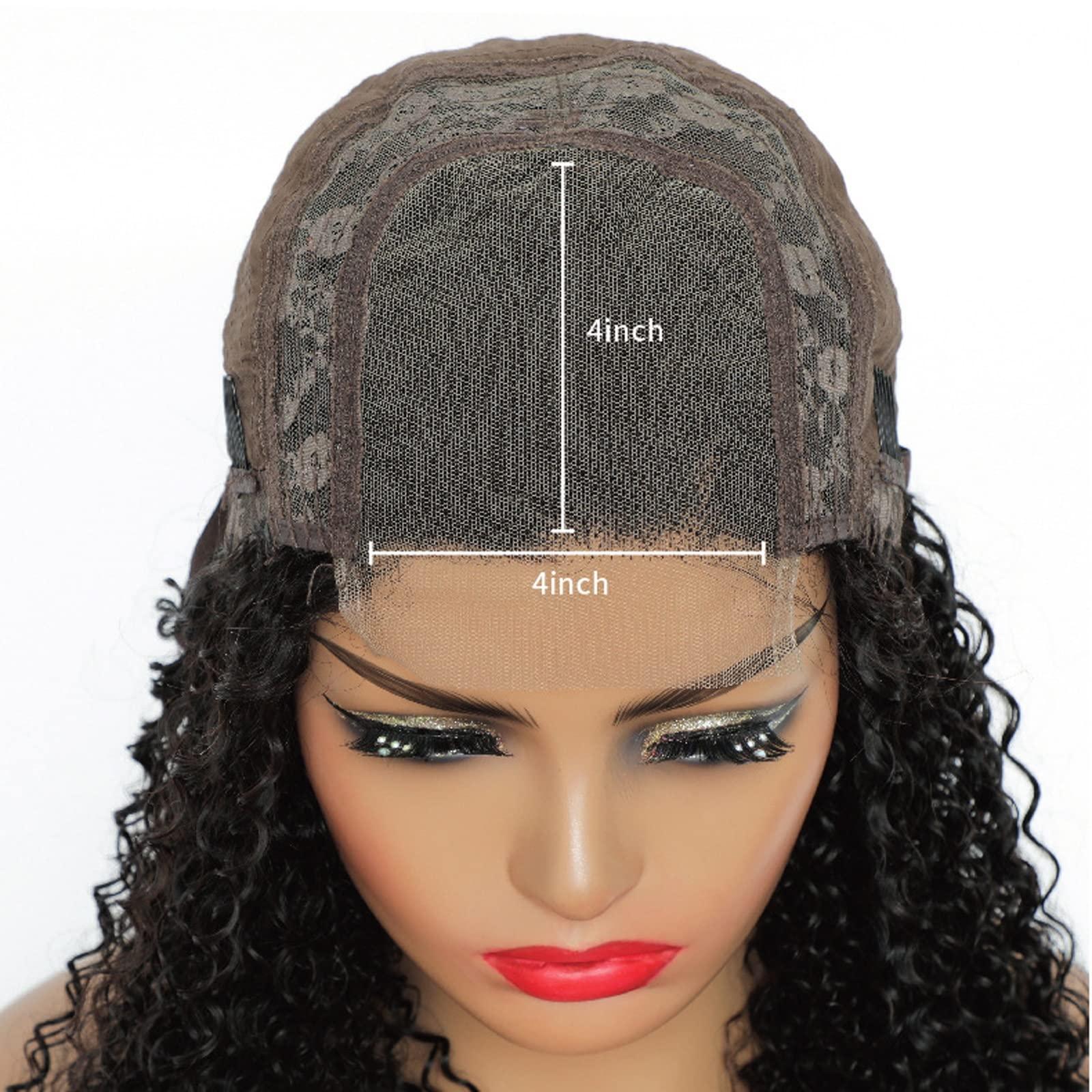 SUNESA Lace Wigs 10-30 Inch Real Hair Head Coverings 44,134 T-shaped Head Coverings, Small Curly Black Long Curly Hair, Girls Wavy Curly Hair Long Wavy Wigs ( Color : 4*4 , Size : 22 inches/55.9CM )