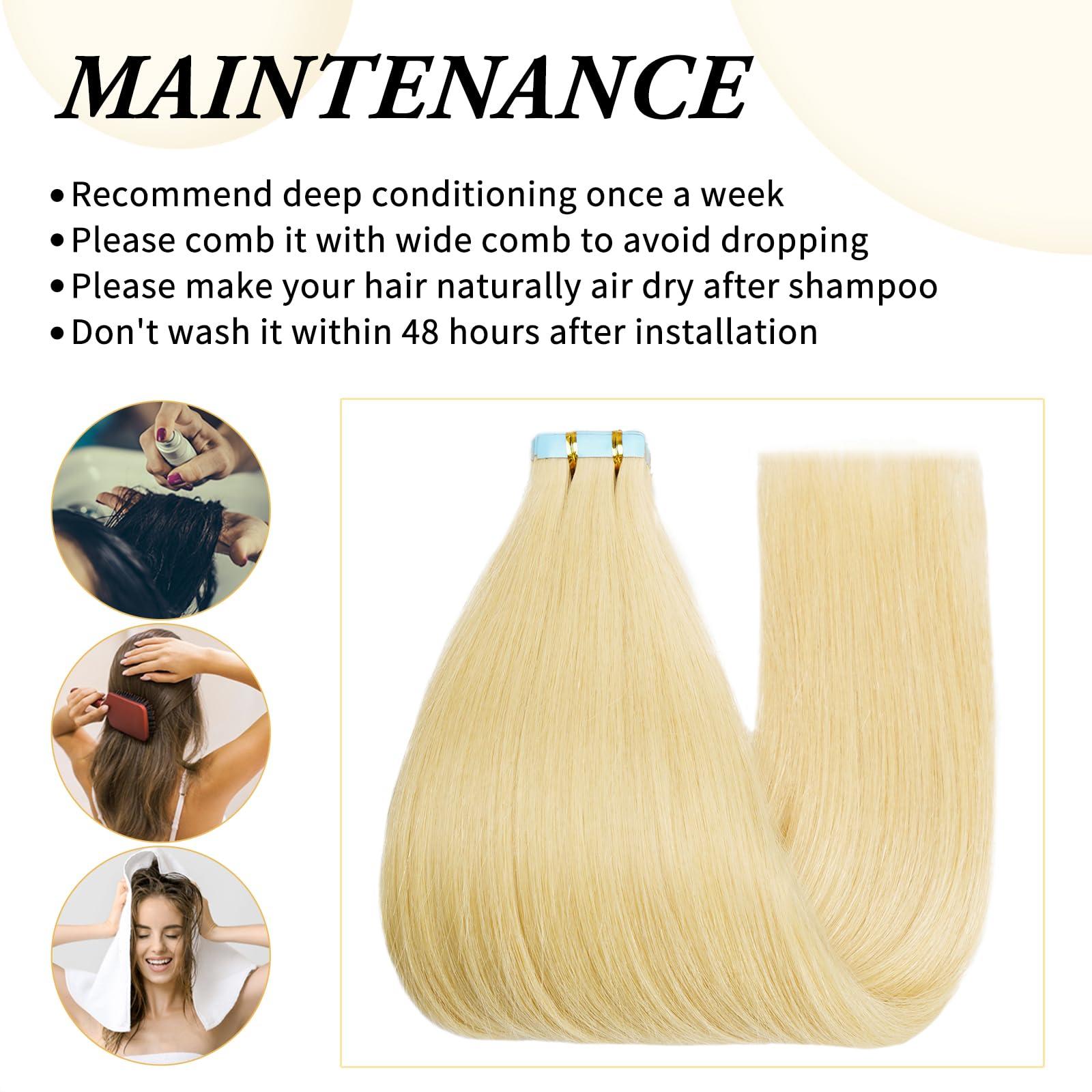 FAAAL 18 inch Tape in Hair Extensions Human Hair Invisible Straight Tape Hair Extensions for Women 20 Pcs/50g Seamless Skin Weft Real Hair Extensions Tape ins Human Hair Platinum Blonde