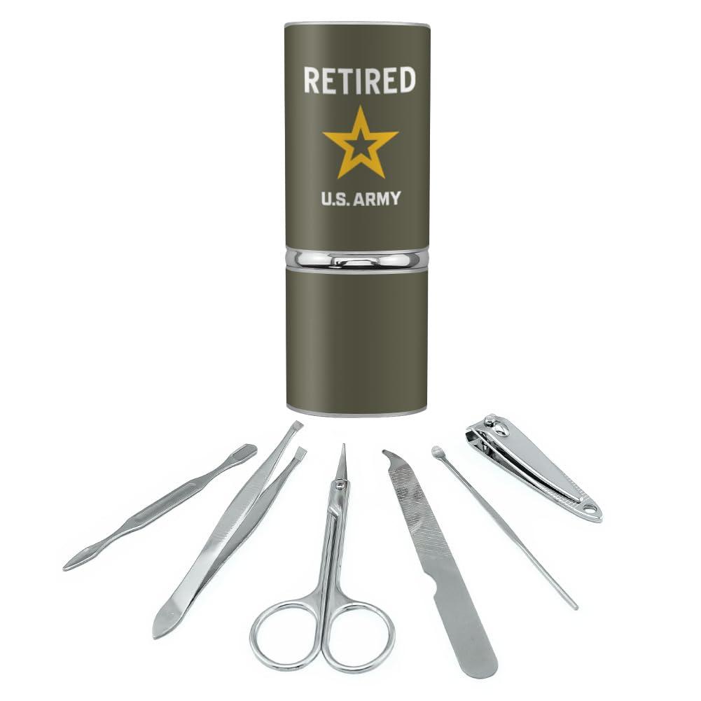 GRAPHICS & MORE U.S. Army Retired Logo Stainless Steel Manicure Pedicure Grooming Beauty Care Travel Kit