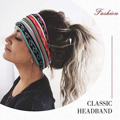 Catery Catery Boho Headbands Blue Stretch Wide Head Bands Knotted Turban Head Wraps Floral Elastic Headband Fashion Sweatband Head Scarfs for Women and Girls Pack of 3