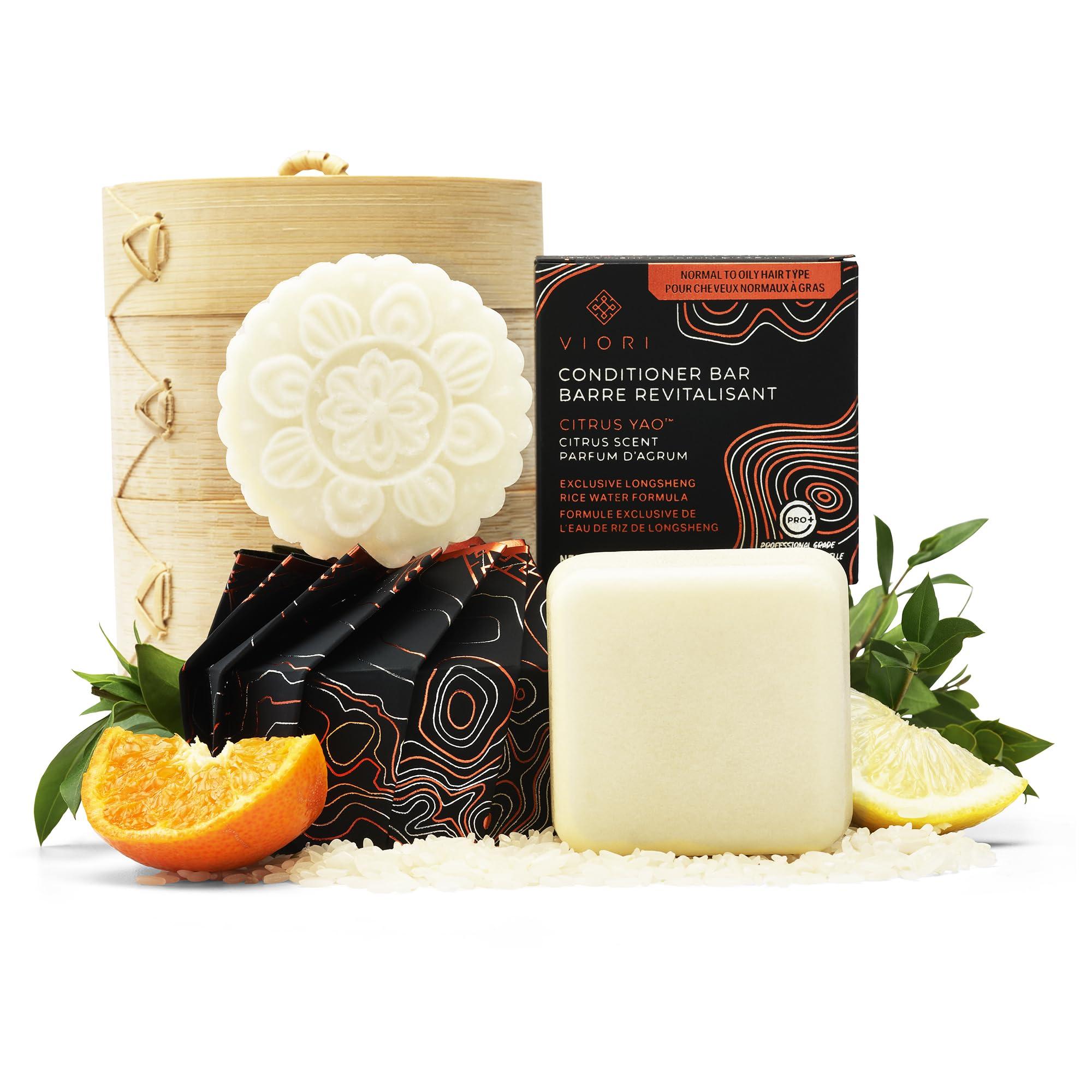 Viori Viori The Foundation Bundle - Citrus Yao Shampoo and Conditioner Set with Bamboo Holder - Rice Water Shampoo Bar and Conditioner Bar - Sulfate-Free, Vegan and Organic - Best for Normal to Oily Hair