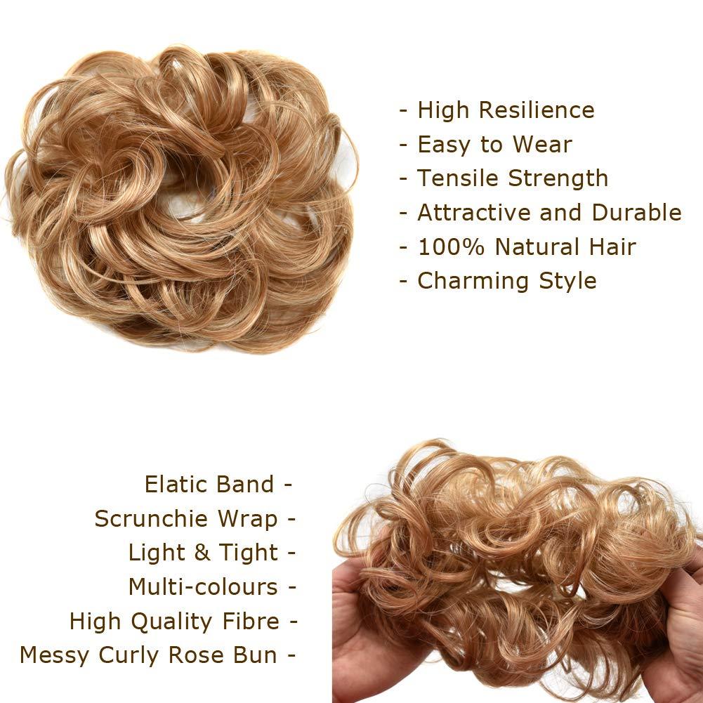 F M FACE MIRACLE NEW YORK FACE MIRACLE Curly Messy Rose Bun Hair Piece Updo Scrunchie Ponytail Natural As Human Hair (#4T12/26 Darkest Brown To Brown Auburn & Dark Ash Blonde)