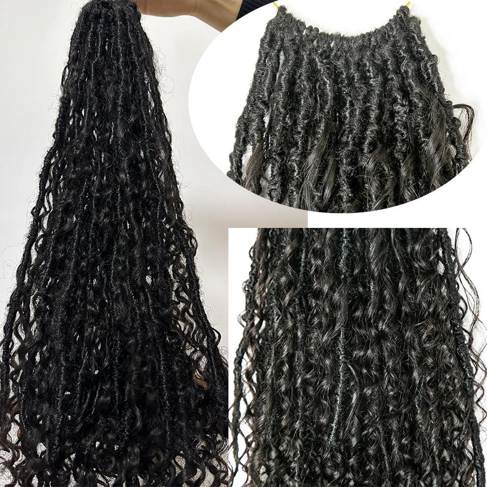 YOUNG BEAUTY Crochet Locs Hair Extensions with Human Hair Curls Pre Looped Dreadlocks Crochet Locs Hair with Curly Ends 26inch 100 Locs Natural Black