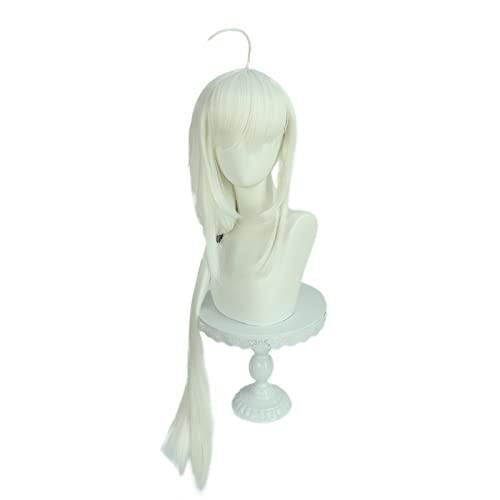 Syedeliso Hololive VTuber Shirakami Fubuki Cosplay Long White Straight Heat Resistant Synthetic Hair Halloween Party + Wig Cap