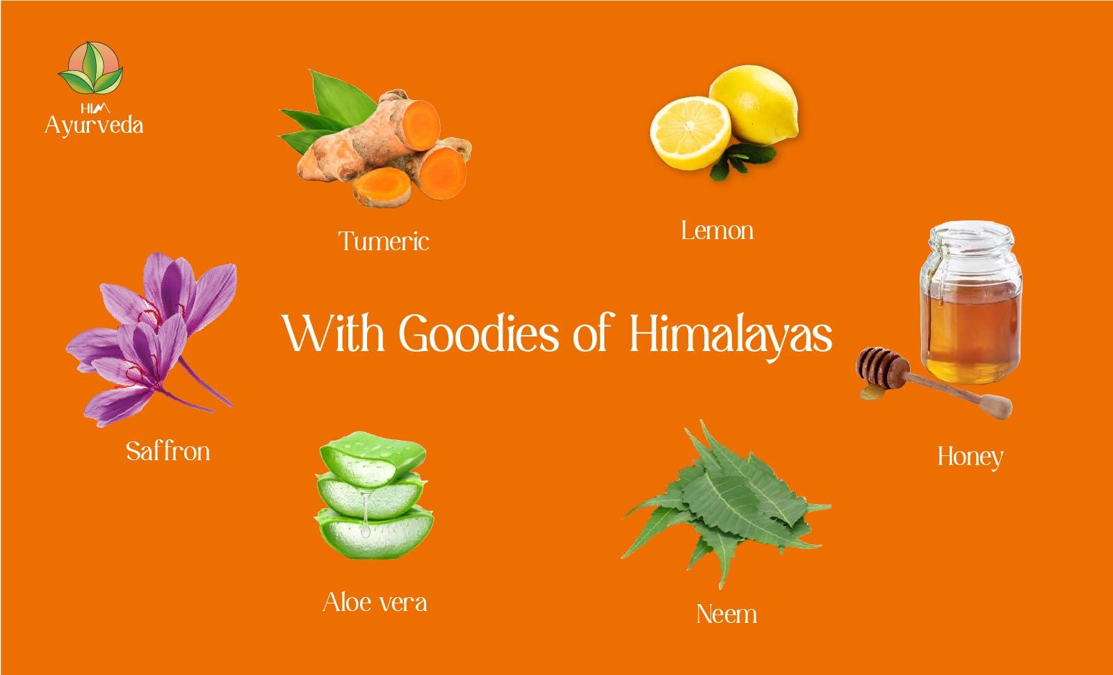 HIM AYURVEDA HIM AYURVEDA VITAMIN C FACE WASH ERICHED WITH LEMON, HONEY,PAPAYA,TURMERIC, ALOE VERA AND KASHMIRI SAFFRON - NO PARABENS, SULPHATE, SILICONES, 200ML