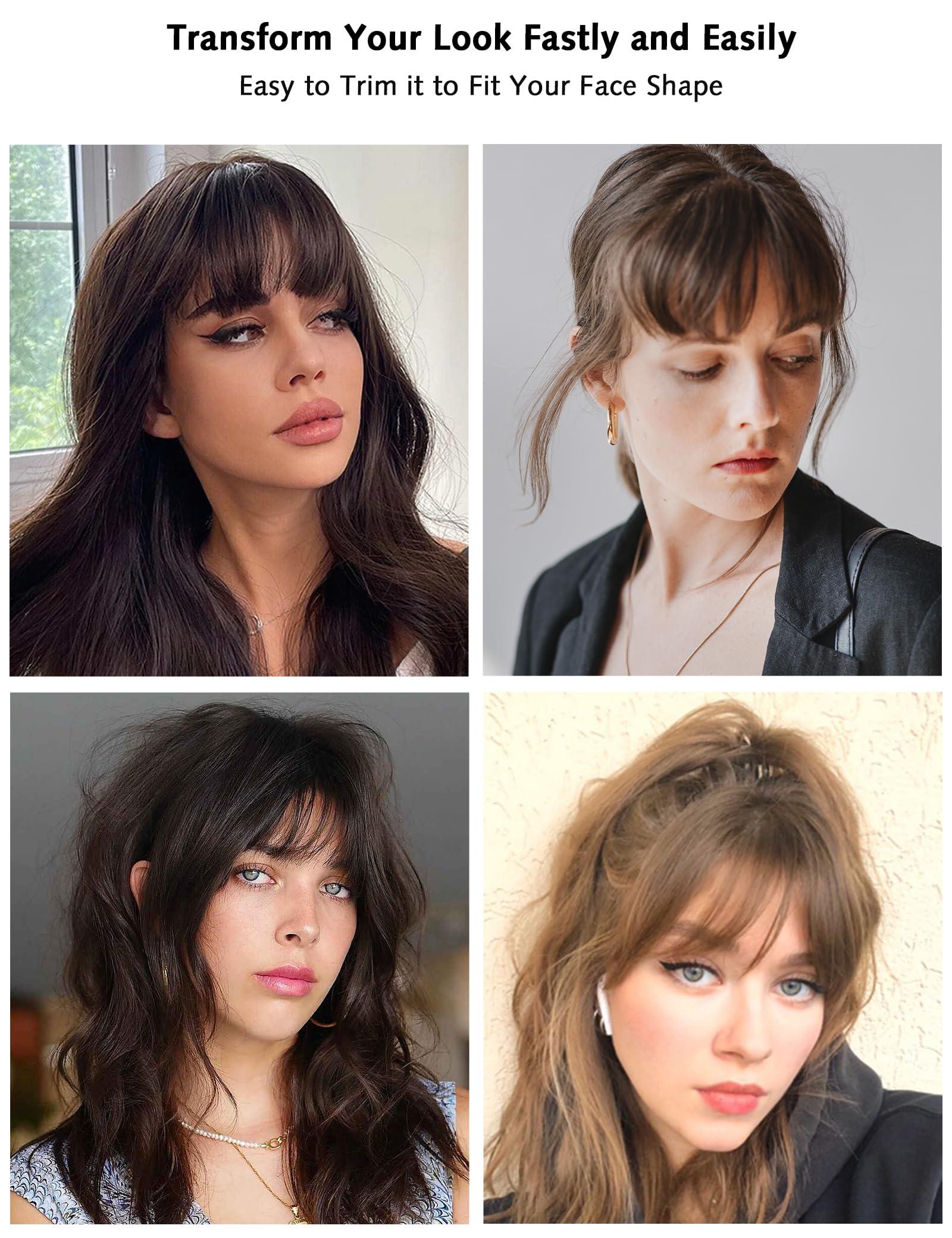 DILUSILK DILUSILK Clip in Bangs Remy Human Hair Front Fringe French Flat Bangs Hair Extensions Bang Hair Clips for Women Daily Wear Natural Hair Pieces Dark Blonde