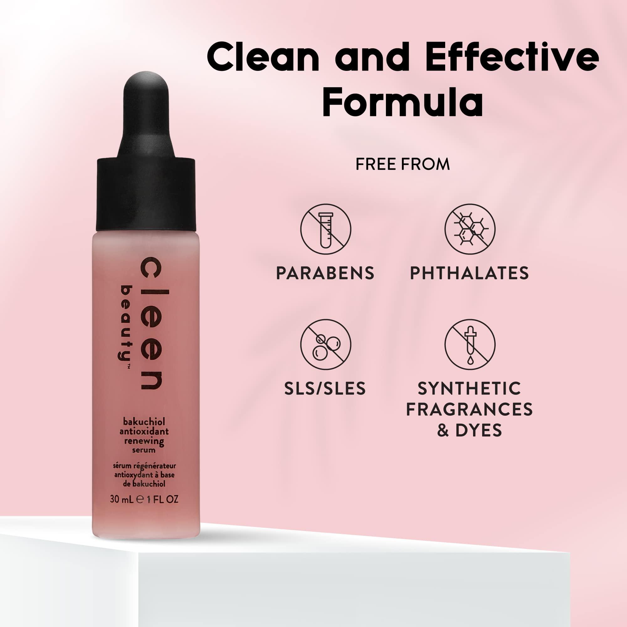 CLEEN BEAUTY Cleen Beauty Bakuchiol Antioxidant Renewing Serum | with Sapphire Lift Peptide for Face Anti Aging - Paraben Free Serum, 1 Fl Oz