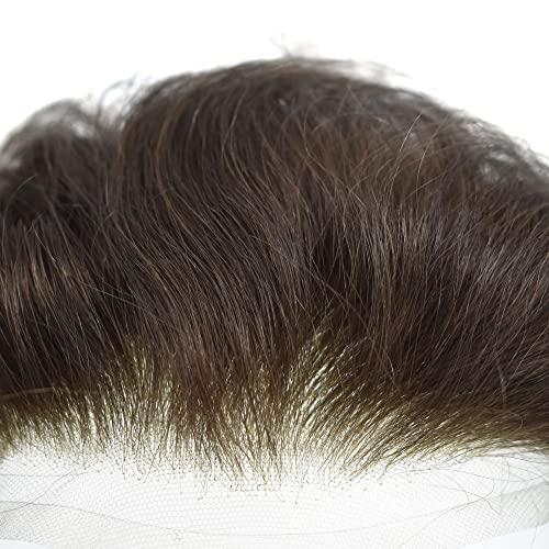 Dr hair Toupee For Men Q6 Lace Front Hair Pieces Unprocessed Virgin Human Hair System For Men Bleached Knots And Natural Hairline Mens Toupee Hair Unit, 7x9, 3.0 Ounce