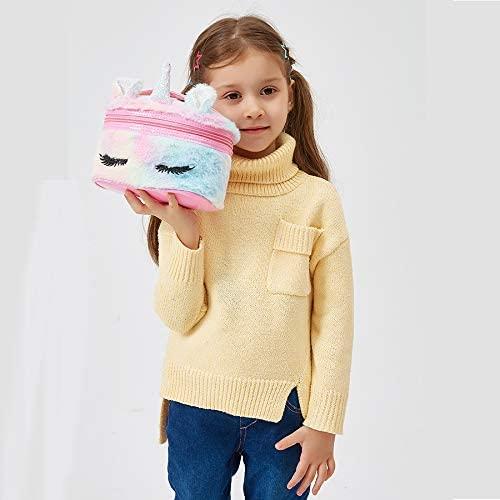 Newfancy Newfancy Women Girls Kids Fluffy Faux Fur Unicorn Makeup Bag Small Cosmetic Organizer Plush Travel Storage Bags Toiletry Kit Case