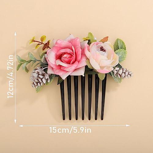 Teyglen Teyglen Bridal Flower Hair Comb Floral Artificial Flower Side Comb Bridal Hair Clip Pieces Headpiece Wedding Hair Accessories for Women Bride Photo Shoot Prom Party Festival (Style 1)