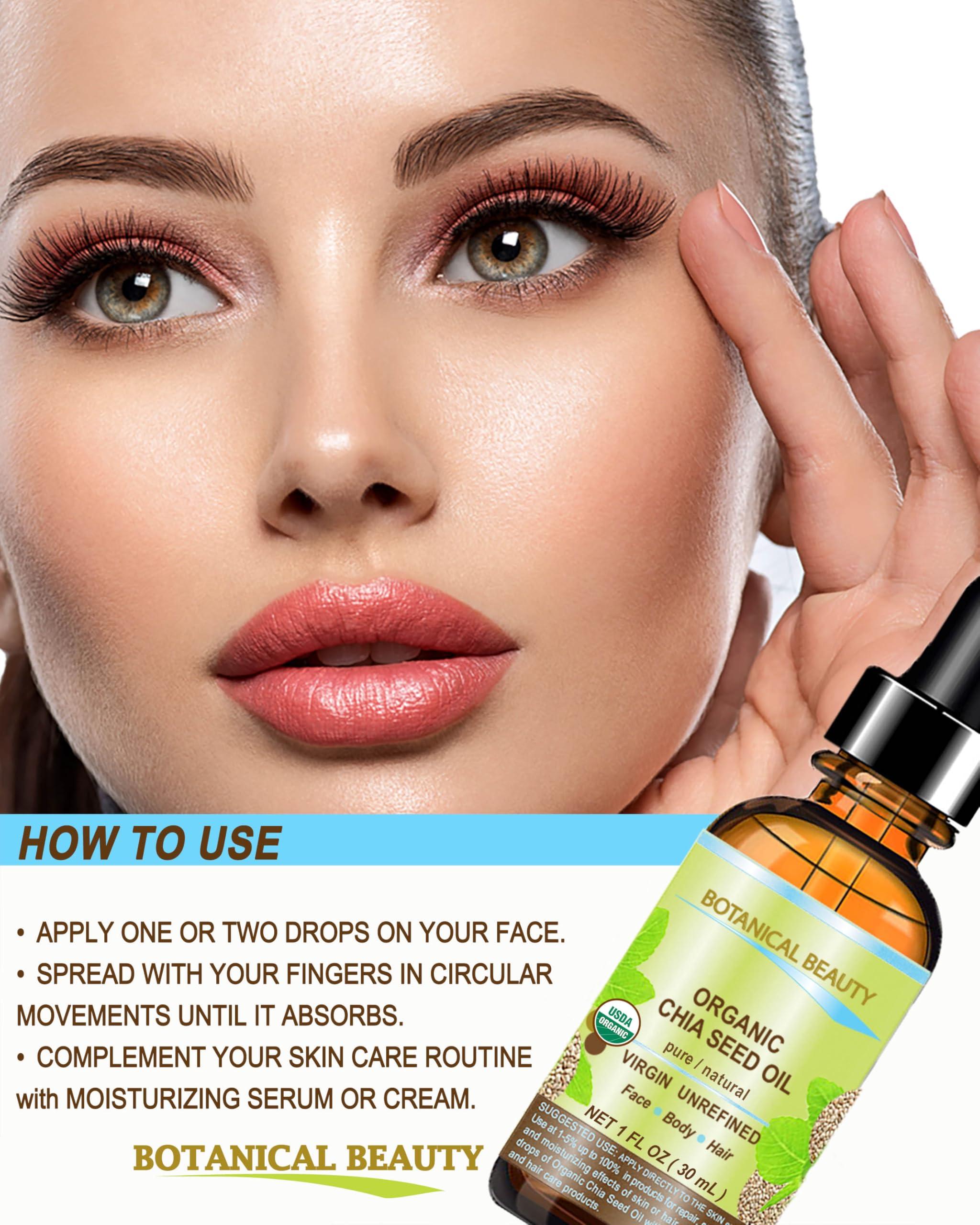 Botanical Beauty Botanical Beauty Organic CHIA SEED OIL 100% Pure Natural Virgin Unrefined Cold-Pressed Carrier Oil 0.33 Fl oz 10 ml for Face, Skin, Body, Hair, Lip, Nails. Rich in Vitamin E
