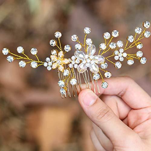 Barode Barode Bridal Wedding Hair Comb Gold Rhinestone Side Combs Crystal Bride Flower Hair Accessories for Women and Girls