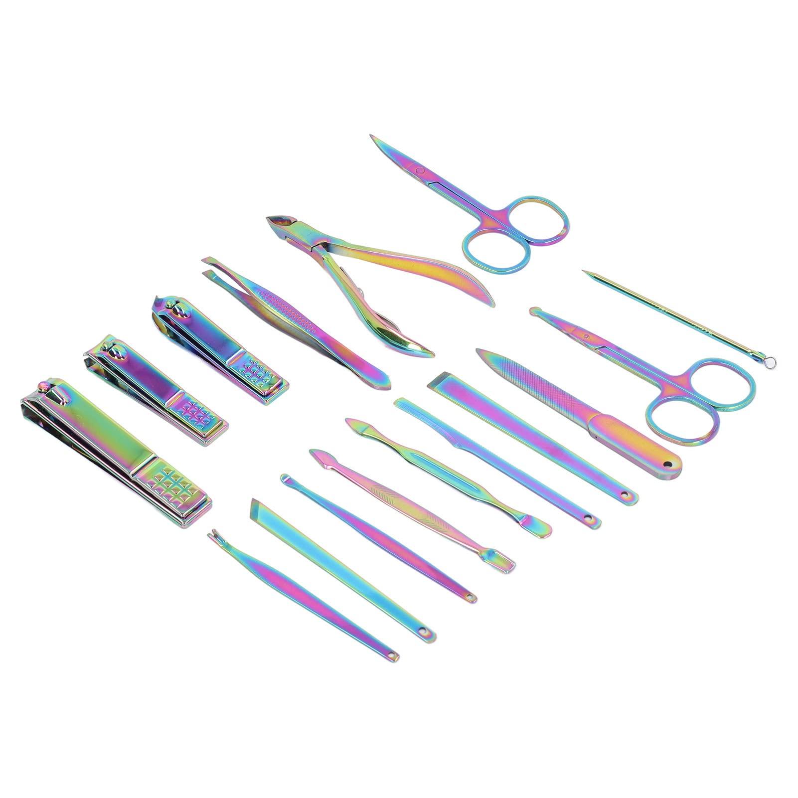 AONYAYBM AONYAYBM 16 Pcs Manicure Set,Stainless Steel Professional Manicure Kit with Storage Box,Color Coating Multifunction Portable Nail Clipper Set,Wide Application Nail Clippers Set