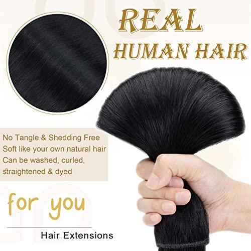 MY-LADY MY-LADY Clip in Hair Extensions Real Human Hair Jet Black 20 Inch 100g One Piece Weft Remy Hair Balayage Silky Natural Straight for Women