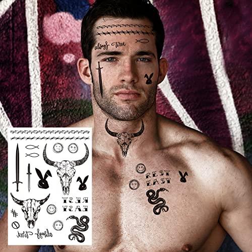 Kotbs Kotbs 6 Sheets Black Totem Barbed Wire Animal Temporary Face Tattoos, Halloween Temporary Tattoos for Men Women, Waterproof Fake Tattoo Stickers for Kids Adult Halloween Costume Accessories and Partie