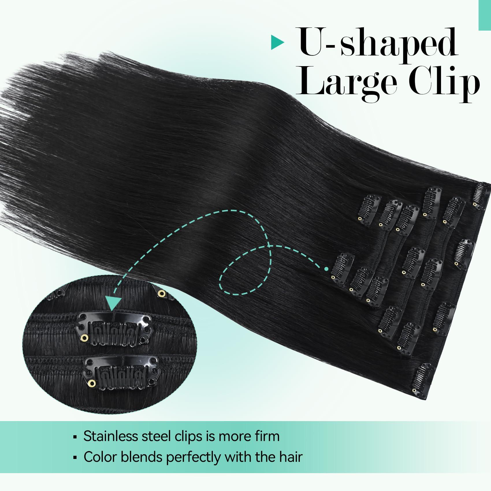 Ukira Ukira Black Hair Extensions Real Human Hair, 22 Inch 70g 7pcs Natural Black human hair clip in extensions, Soft Straight Remy Human Hair Extensons Clip in Hair Extensions Black Women