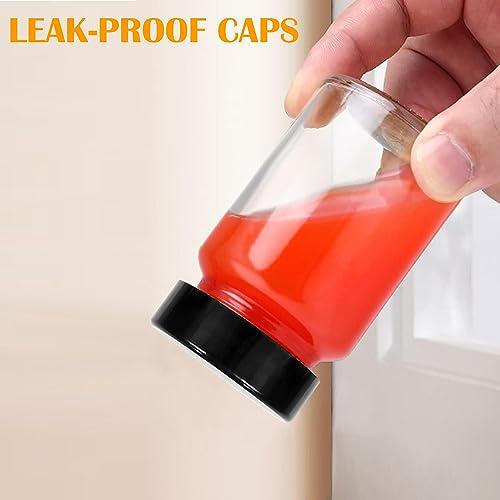 LANBEAUTIFY 2 oz Small Clear Glass Bottles with Lids - 12 Pcs Wide Mouth Shot Bottles with Caps for Ginger Shots, Juice, Potion, Liquids, Whiskey - Mini Travel Bottles with Funnels, Stickers (12PCS-Clear)