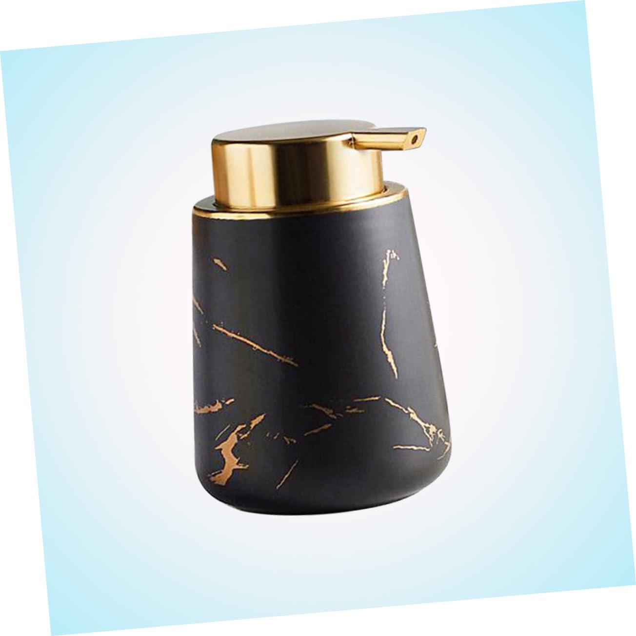 CANIGHT CANIGHT 400ML Ceramic Lotion Dispenser Portable Push Pump Bottle for Liquid Soap and Makeup Multi Purpose Travel Container Marbling Black Ideal for Toiletries and Travel Use
