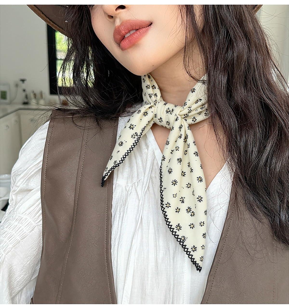 Pemilosci Pemilosci Large Cotton Bandana Headband, Head Wrap, Protective Coverage, Hair Neck Scarf for Women 28 x 28 inch (S32-Dot Floral - White