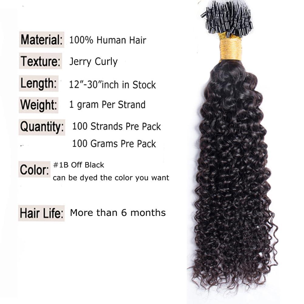 Kiss darling LASHES Jerry Curly Micro Loop Ring Hair Real Human Hair Micro Link Human Hair Extensions Natural Black, Bouncy Curly Micro Beads Hair Extensions for Women 22\"inch 100g 1g/S
