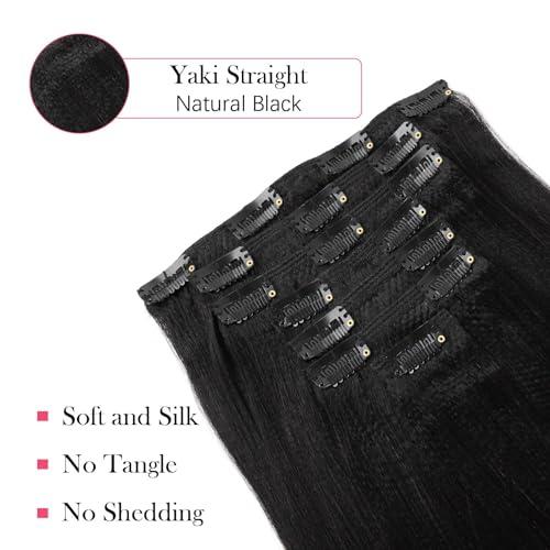 Sassina Sassina Italian Light Yaki Human Hair Clip in Extensions Natural Black Yaki Hair Clip ins for Black Women Human Hair 32 Inch Clip ins Human Hair Extensions for Full Head 120 Grams 7 Pcs with 17 Clips