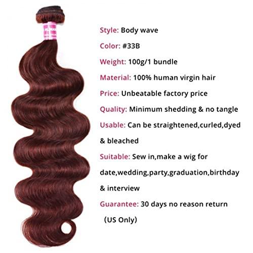 Beauty Forever Beauty Forever #33B Reddish Brown Brazilian Body Wave Human Hair Weave 1 Bundle 18 Inch,Auburn Brown Copper Red Remy Human Hair Wavy Weaves Hair Extentions